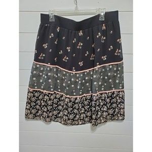 Love & Legend womens size 16 pull on flowy black floral banded waist skirt lined